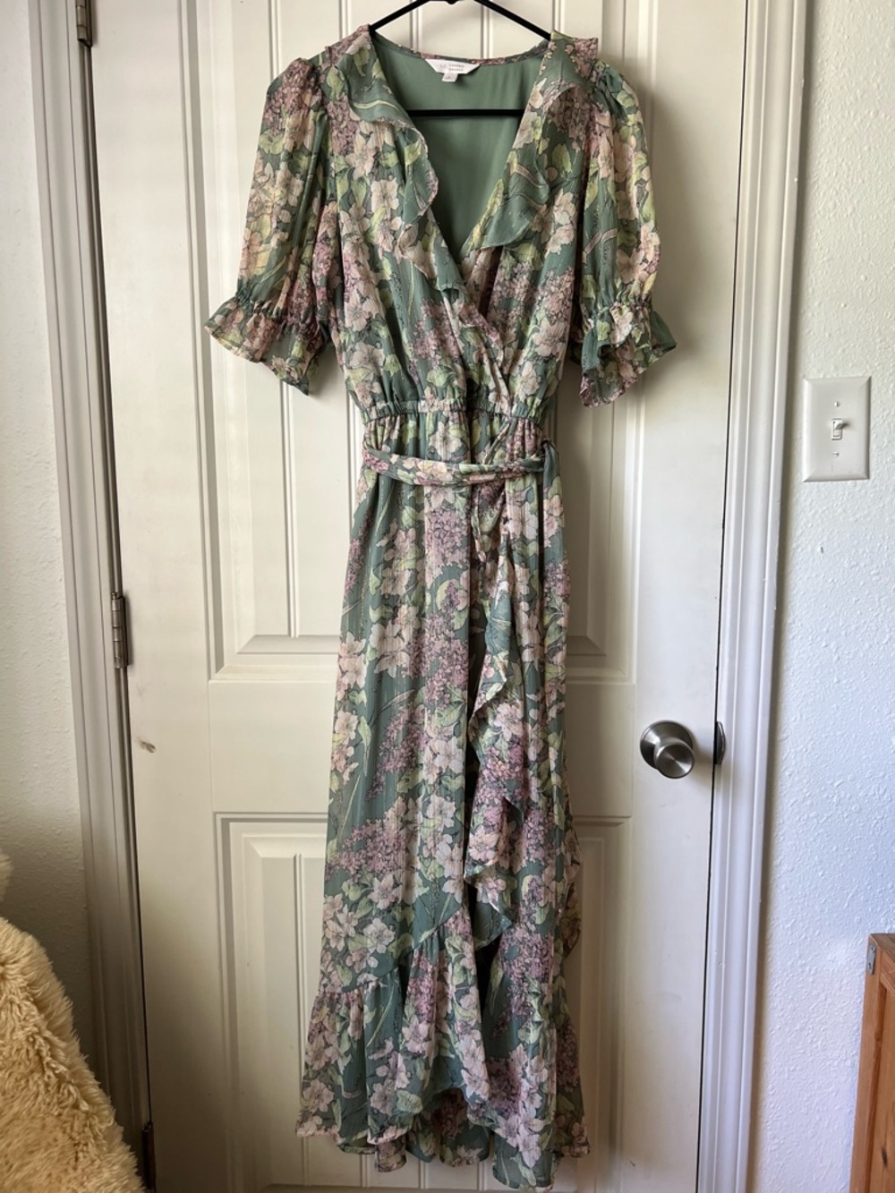 Lauren Conrad Floral Wrap Maxi Dress in Sage and Pink
